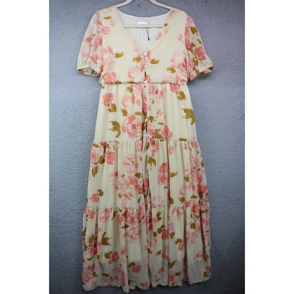 Sugar Lips Babydoll Button Up Maxi Dress-Size Medium-Chiffon-Cottagecore-Lined